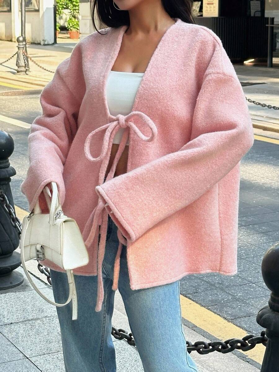 Manteau ample en mélange de laine à manches longues avec épaules tombantes - Floorah