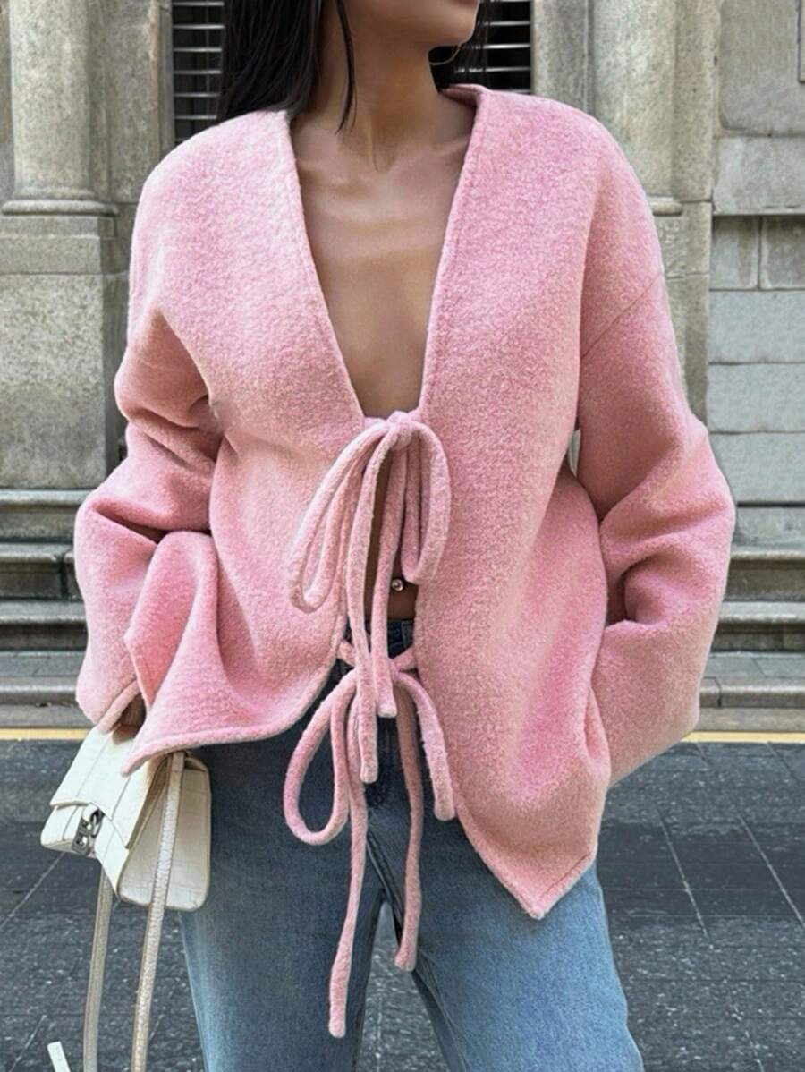 Manteau ample en mélange de laine à manches longues avec épaules tombantes - Floorah