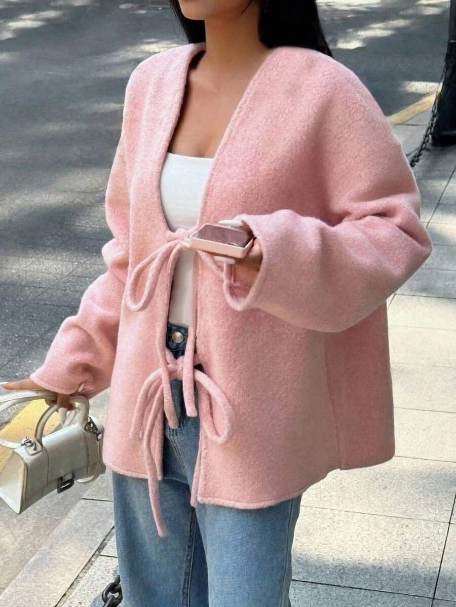 Manteau ample en mélange de laine à manches longues avec épaules tombantes - Floorah