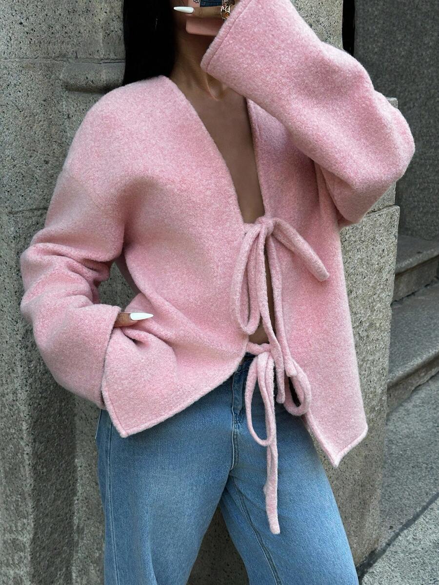 Manteau ample en mélange de laine à manches longues avec épaules tombantes - Floorah