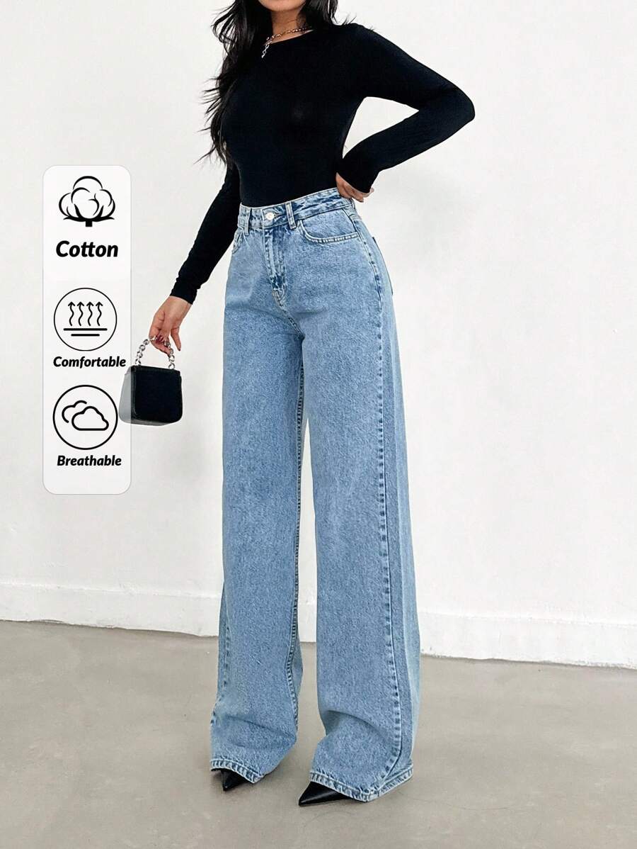 EURMUSE Jean taille haute jambes évasées - Floorah