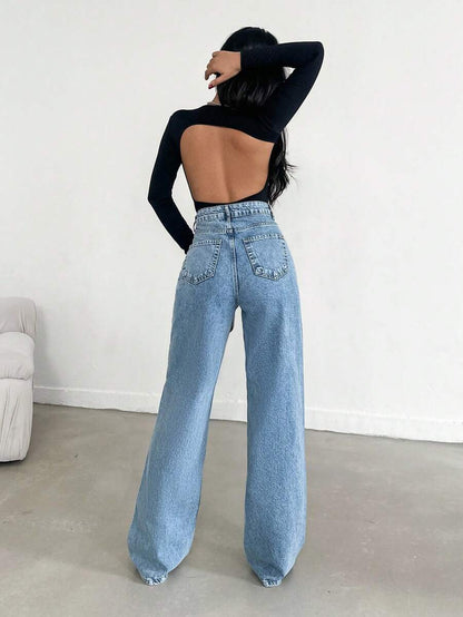 EURMUSE Jean taille haute jambes évasées - Floorah