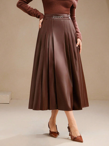 Jupe longue plissée avec chaîne de taille décorative - Floorah