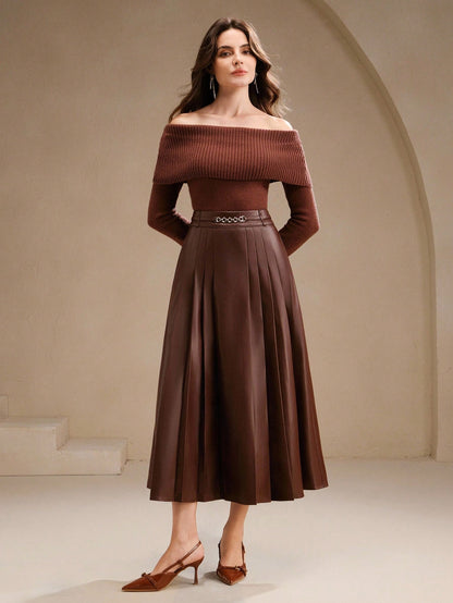 Jupe longue plissée avec chaîne de taille décorative - Floorah