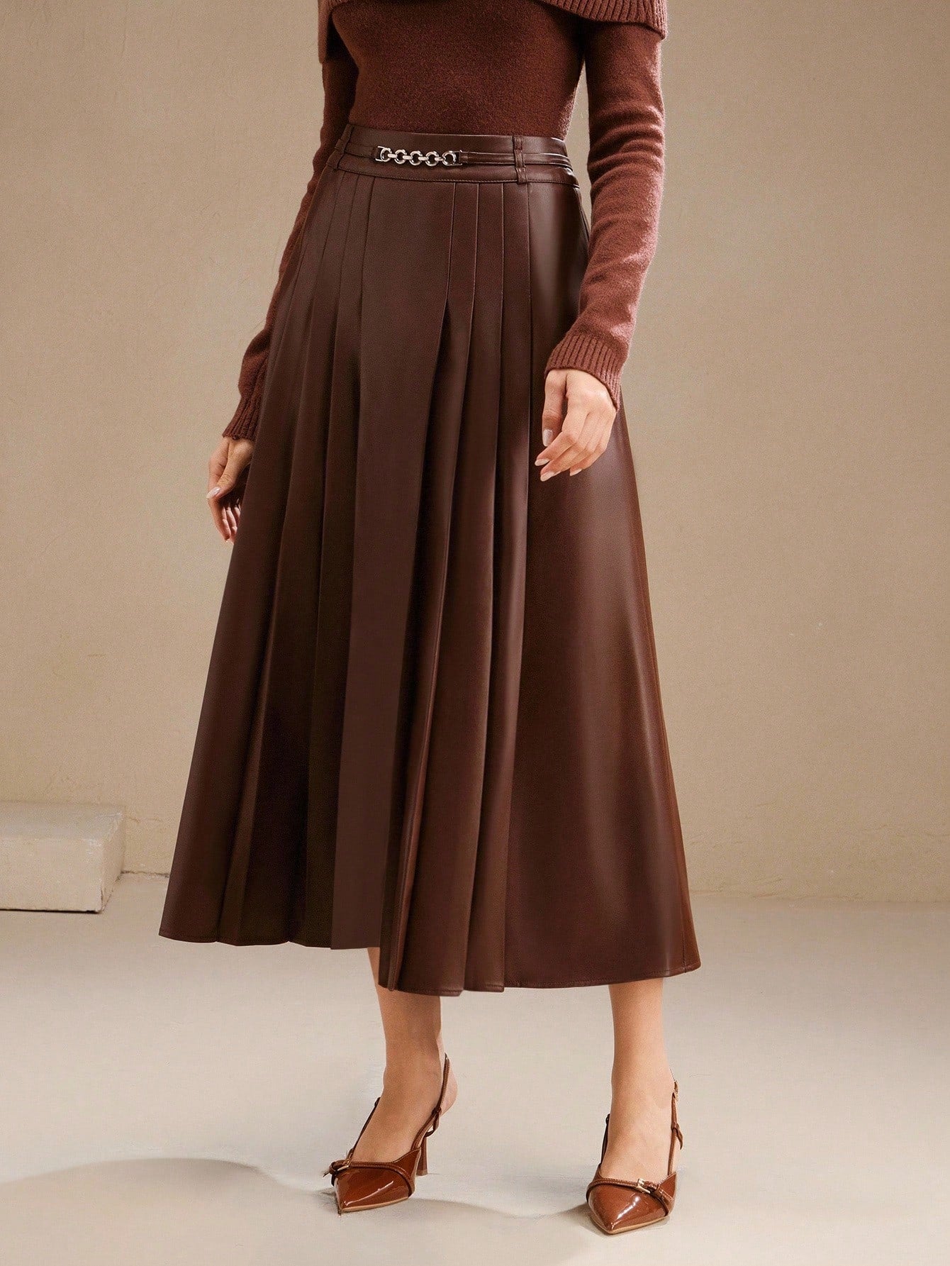 Jupe longue plissée avec chaîne de taille décorative - Floorah