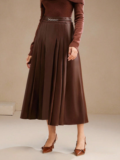 Jupe longue plissée avec chaîne de taille décorative - Floorah