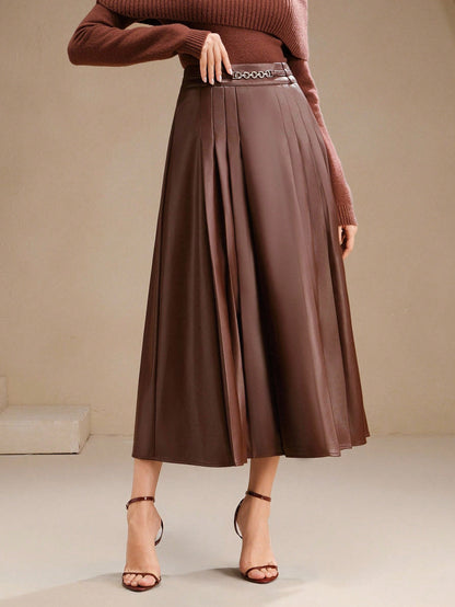 Jupe longue plissée avec chaîne de taille décorative - Floorah