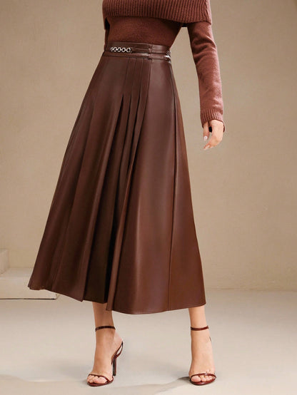 Jupe longue plissée avec chaîne de taille décorative - Floorah