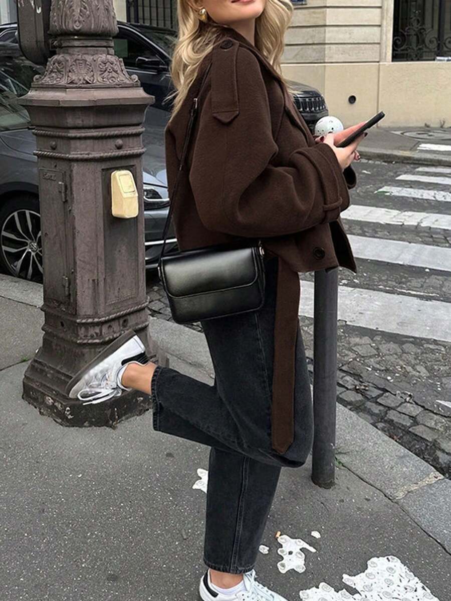 Manteau casual à double boutonnage à manches longues - Floorah