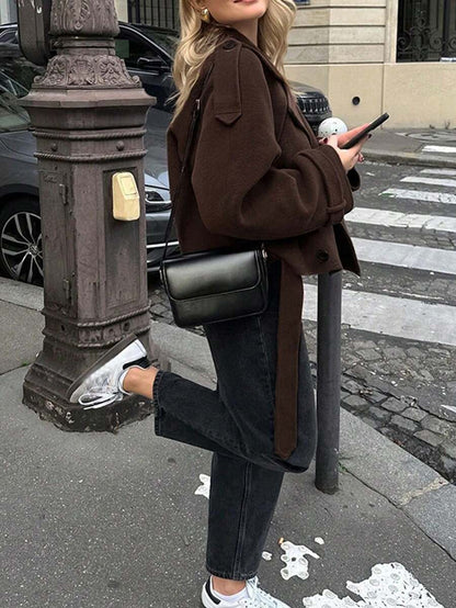 Manteau casual à double boutonnage à manches longues - Floorah