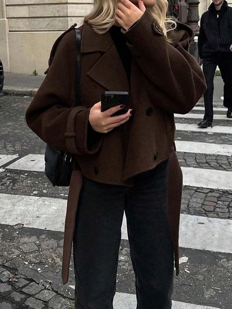 Manteau casual à double boutonnage à manches longues - Floorah