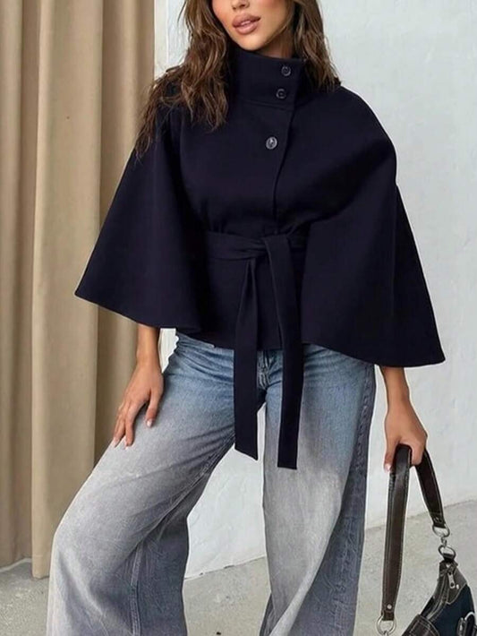 Manteau en laine à boutons devant et ceinture à la taille - Floorah