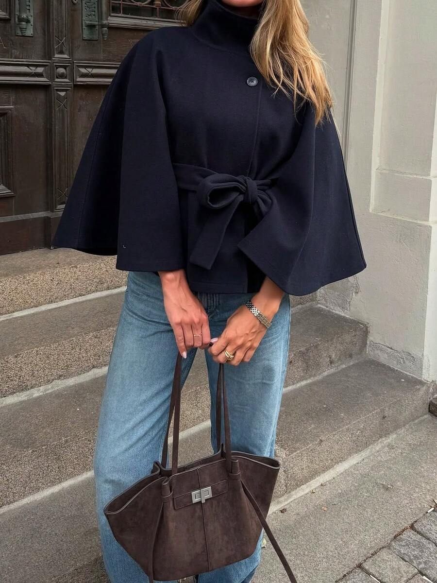 Manteau en laine à boutons devant et ceinture à la taille - Floorah