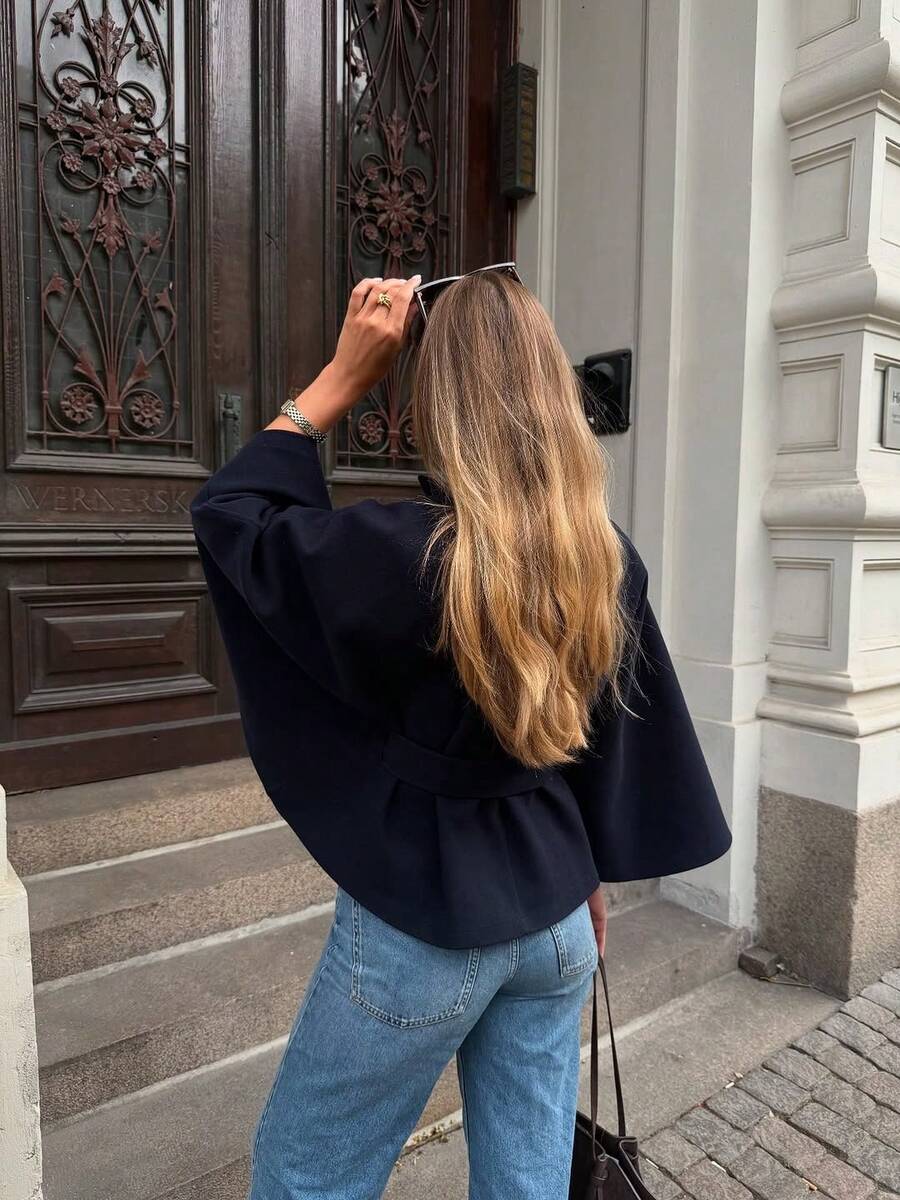 Manteau en laine à boutons devant et ceinture à la taille - Floorah