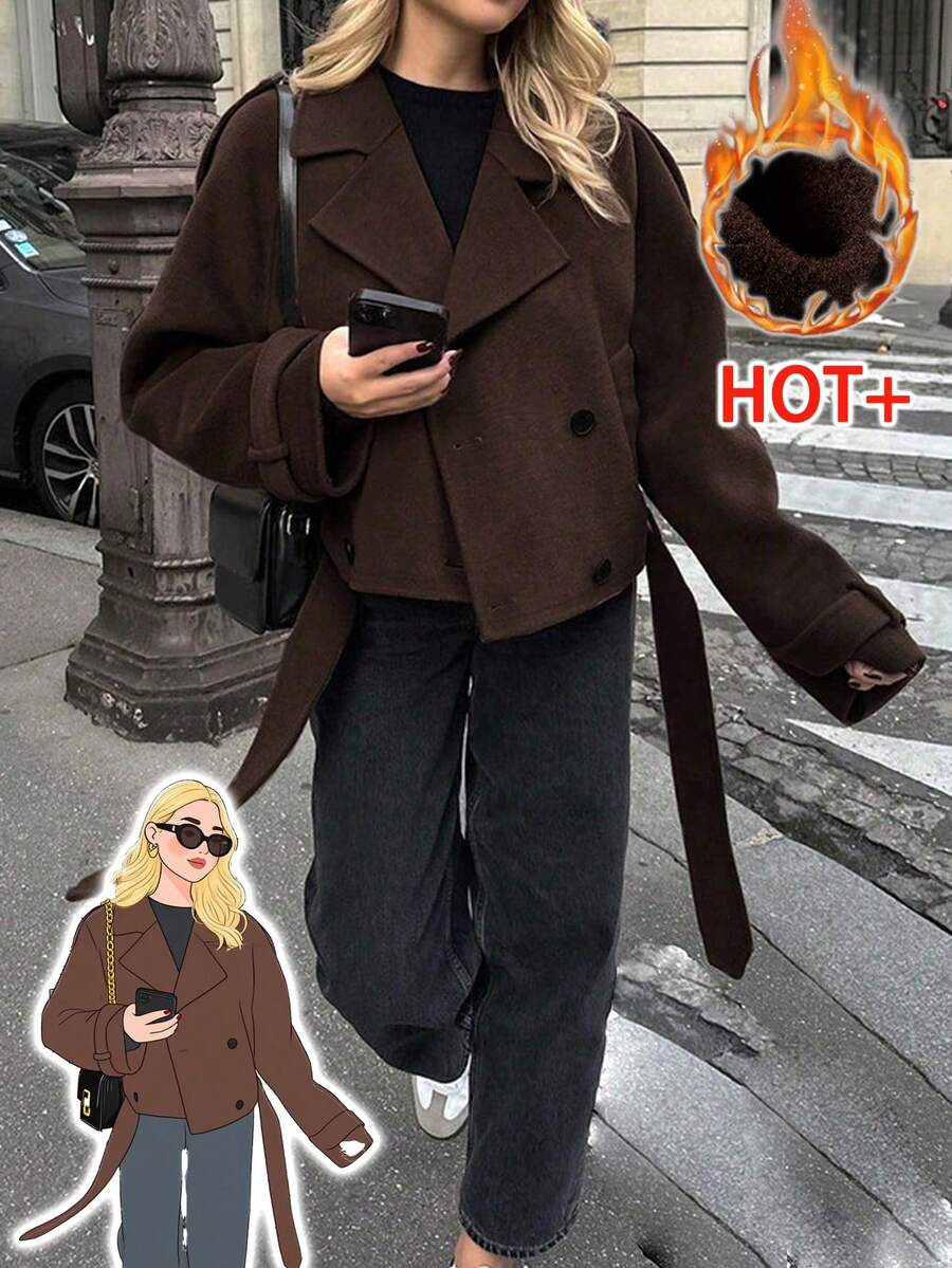 Manteau casual à double boutonnage à manches longues - Floorah