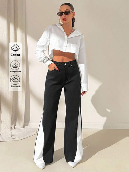 EURMUSE Jean taille haute jambes évasées - Floorah