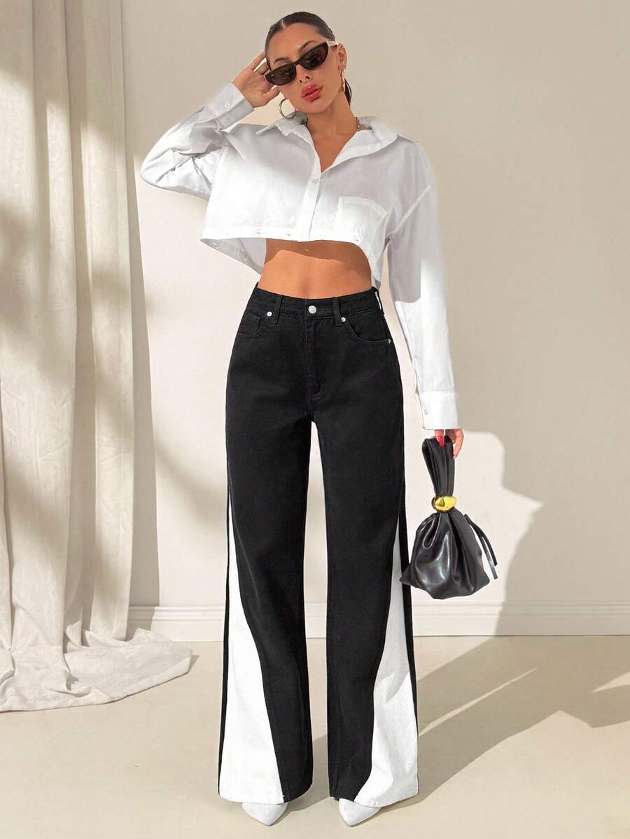 EURMUSE Jean taille haute jambes évasées - Floorah