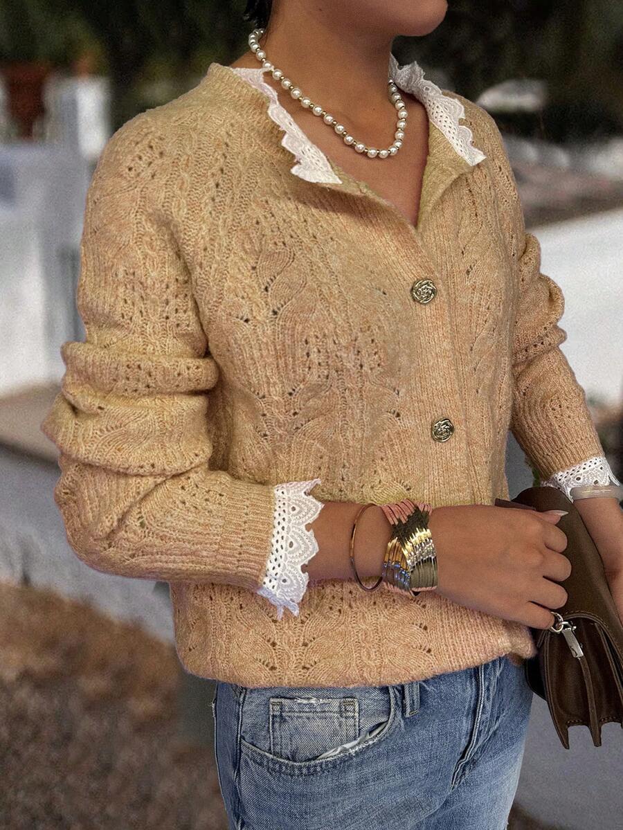 Cardigan tricoté texturé à col V - Floorah