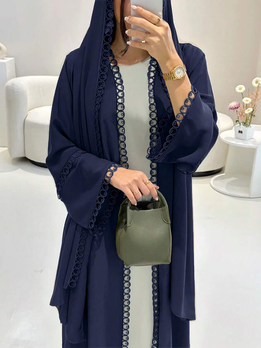 Ensemble abaya ouvert avec bordure en dentelle - Floorah