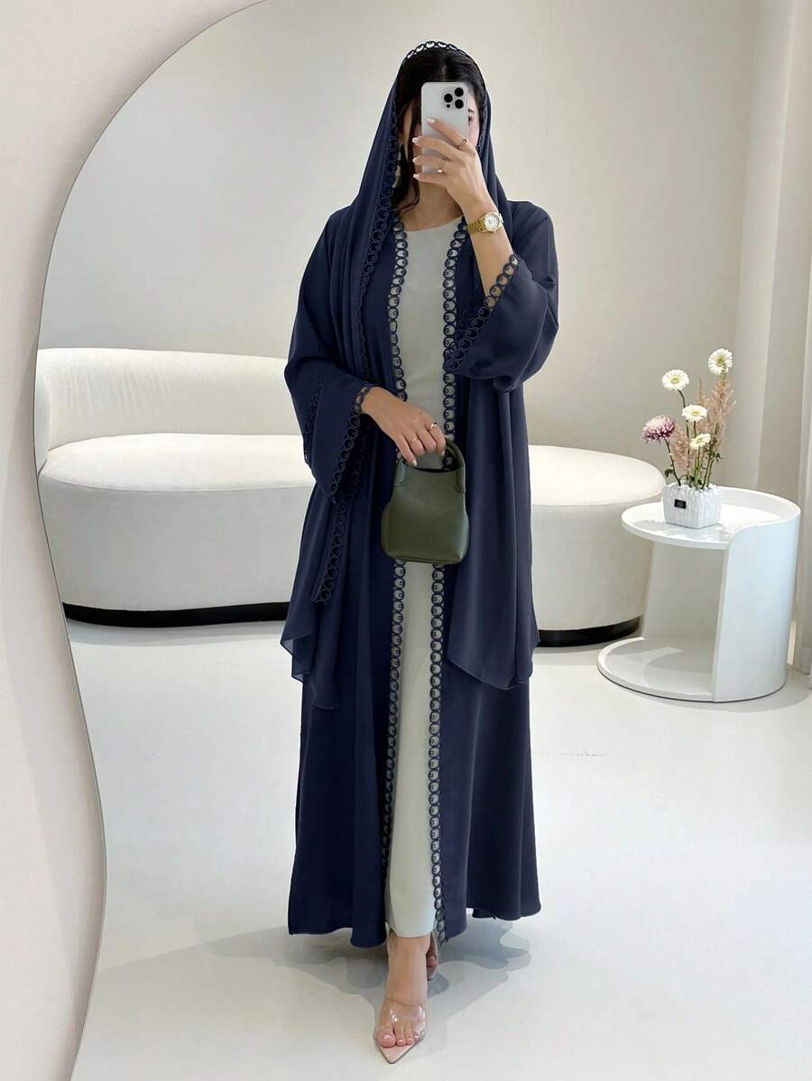Ensemble abaya ouvert avec bordure en dentelle - Floorah
