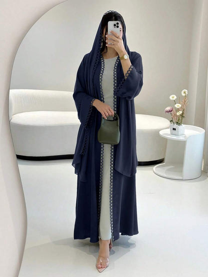 Ensemble abaya ouvert avec bordure en dentelle - Floorah
