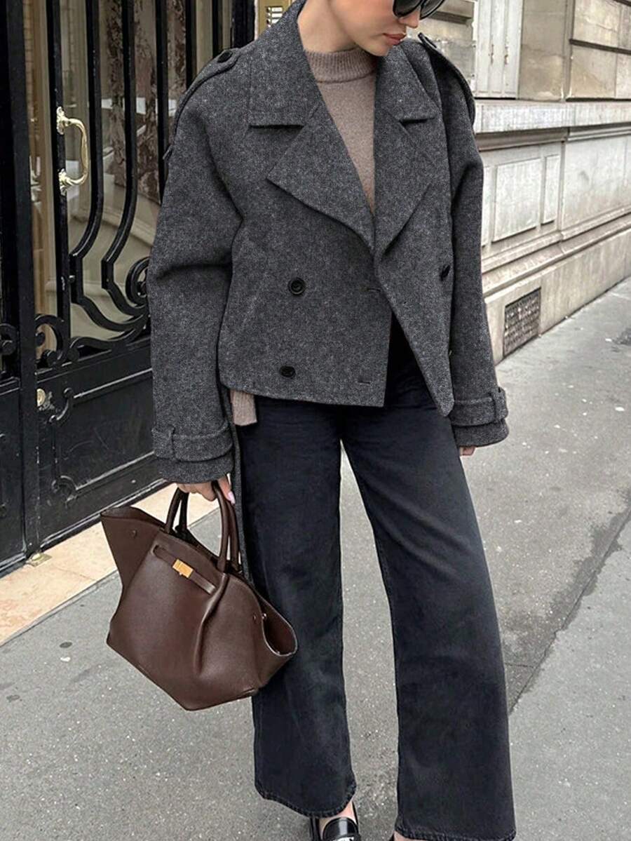 Manteau casual à double boutonnage à manches longues - Floorah