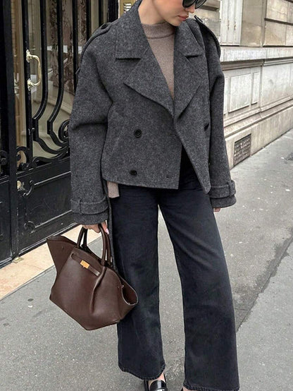 Manteau casual à double boutonnage à manches longues - Floorah