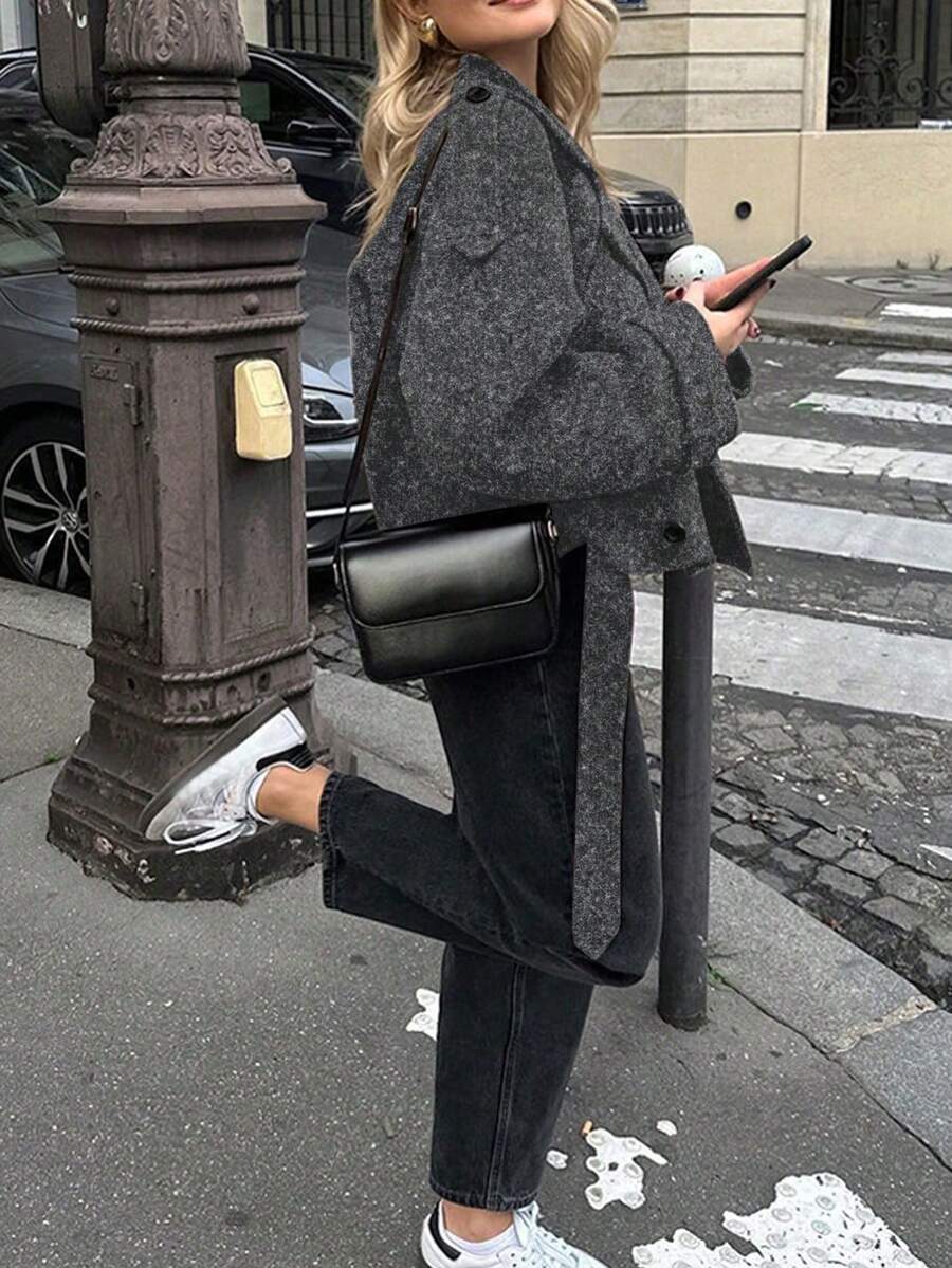 Manteau casual à double boutonnage à manches longues - Floorah