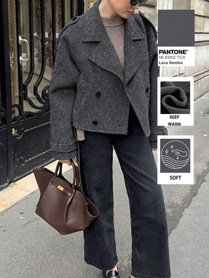 Manteau casual à double boutonnage à manches longues - Floorah