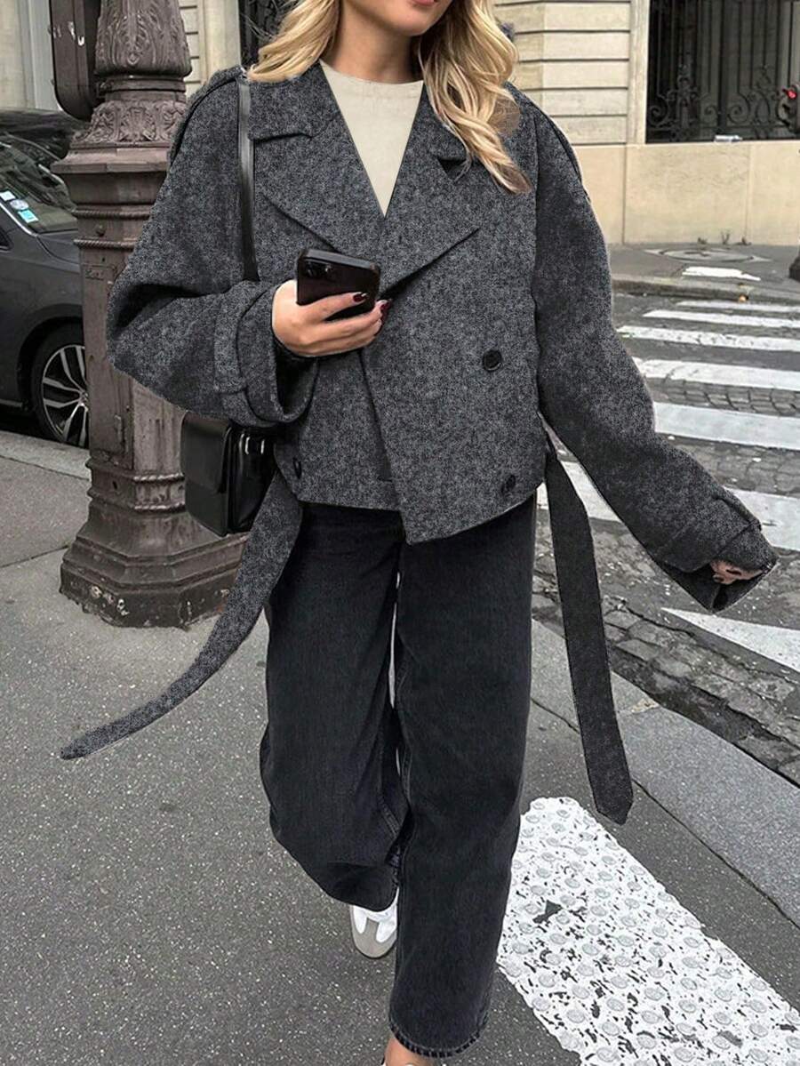 Manteau casual à double boutonnage à manches longues - Floorah