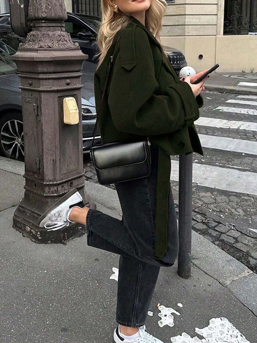 Manteau casual à double boutonnage à manches longues - Floorah