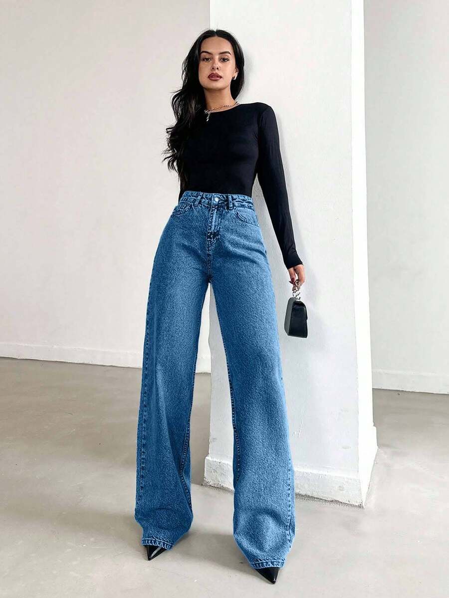 EURMUSE Jean taille haute jambes évasées - Floorah