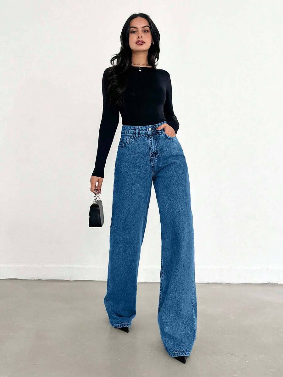 EURMUSE Jean taille haute jambes évasées - Floorah