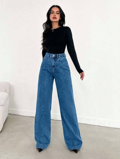 EURMUSE Jean taille haute jambes évasées - Floorah