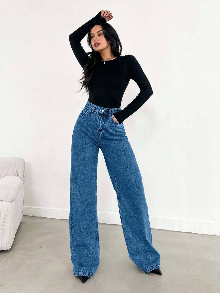 EURMUSE Jean taille haute jambes évasées - Floorah