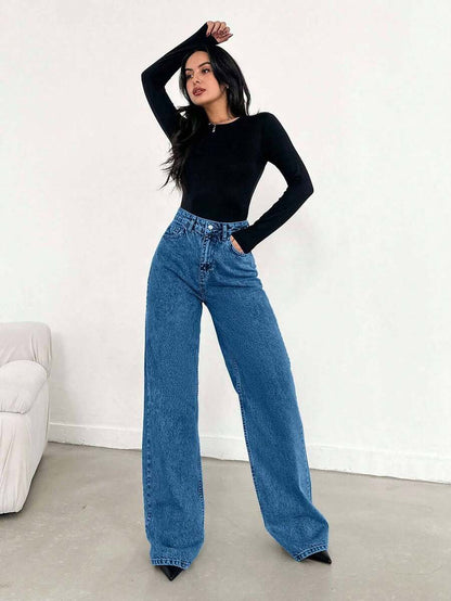 EURMUSE Jean taille haute jambes évasées - Floorah