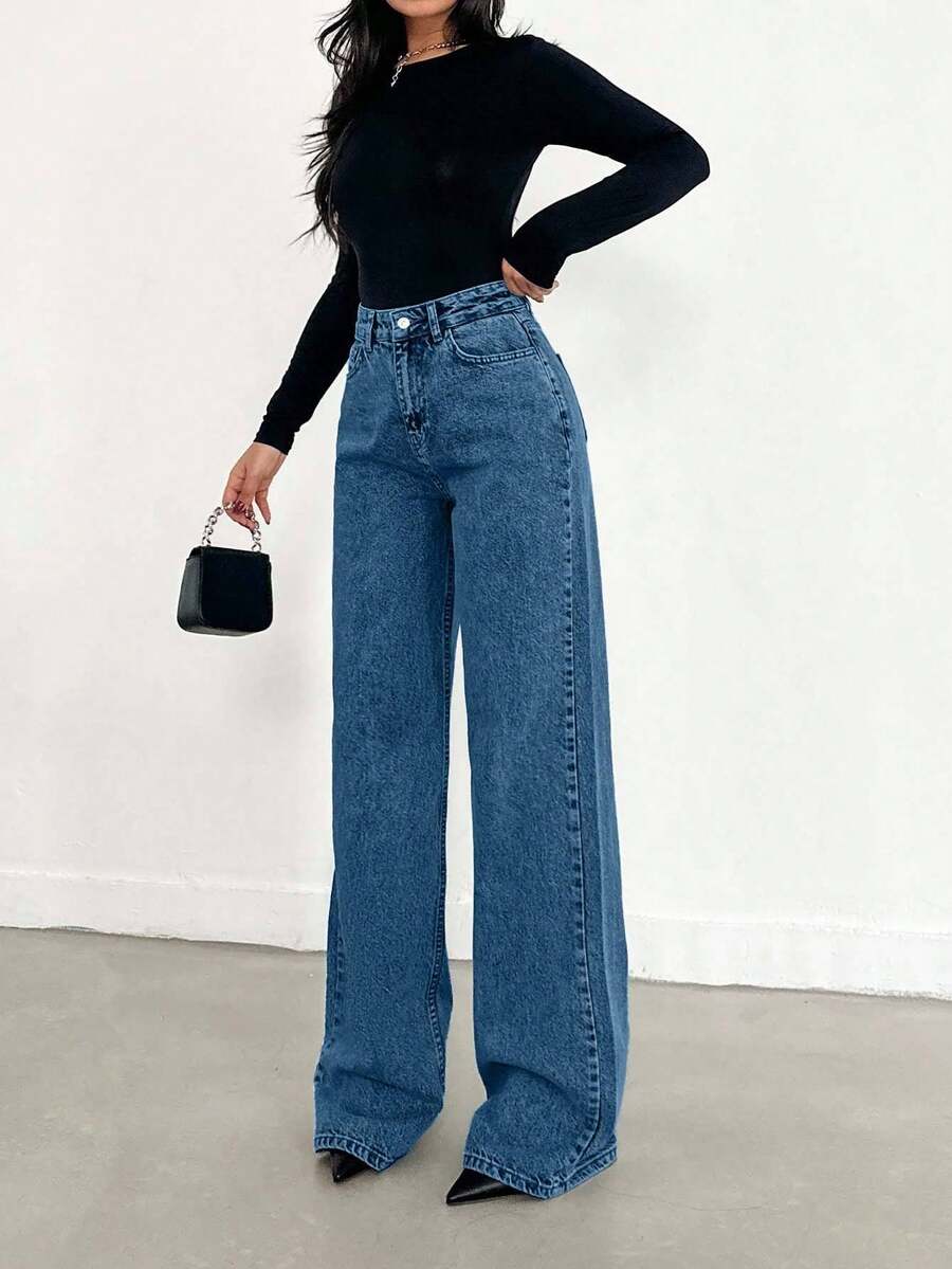 EURMUSE Jean taille haute jambes évasées - Floorah