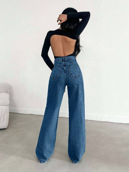 EURMUSE Jean taille haute jambes évasées - Floorah