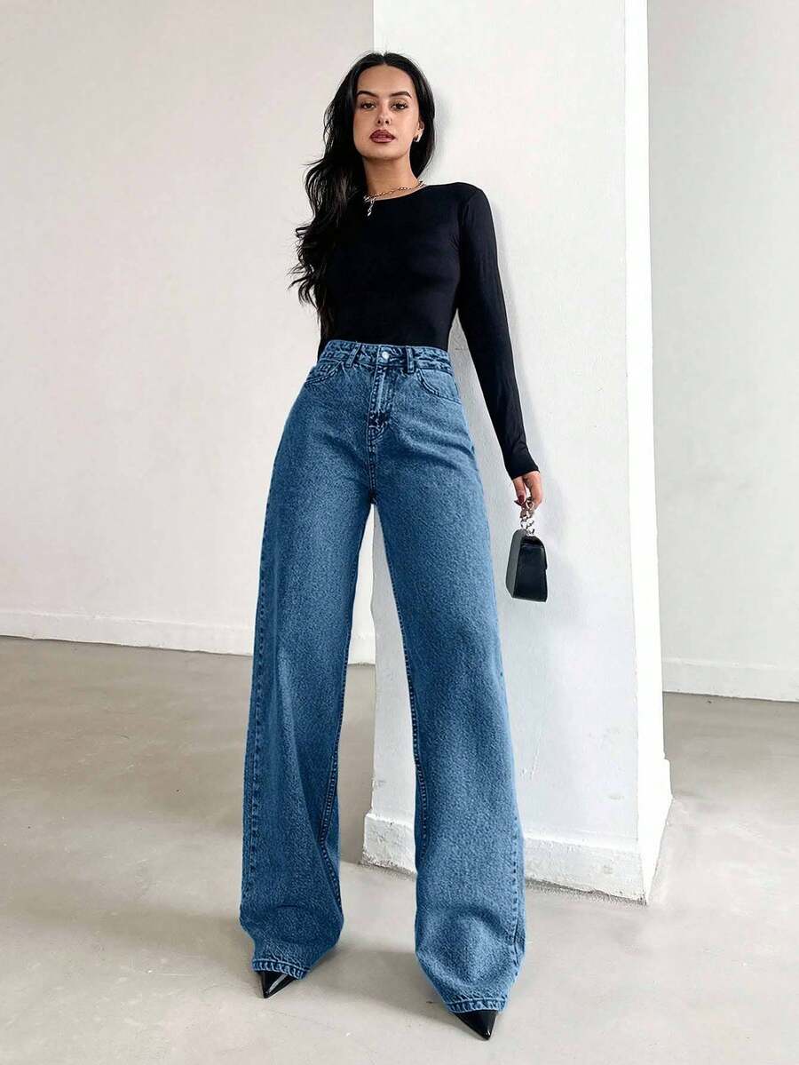 EURMUSE Jean taille haute jambes évasées - Floorah