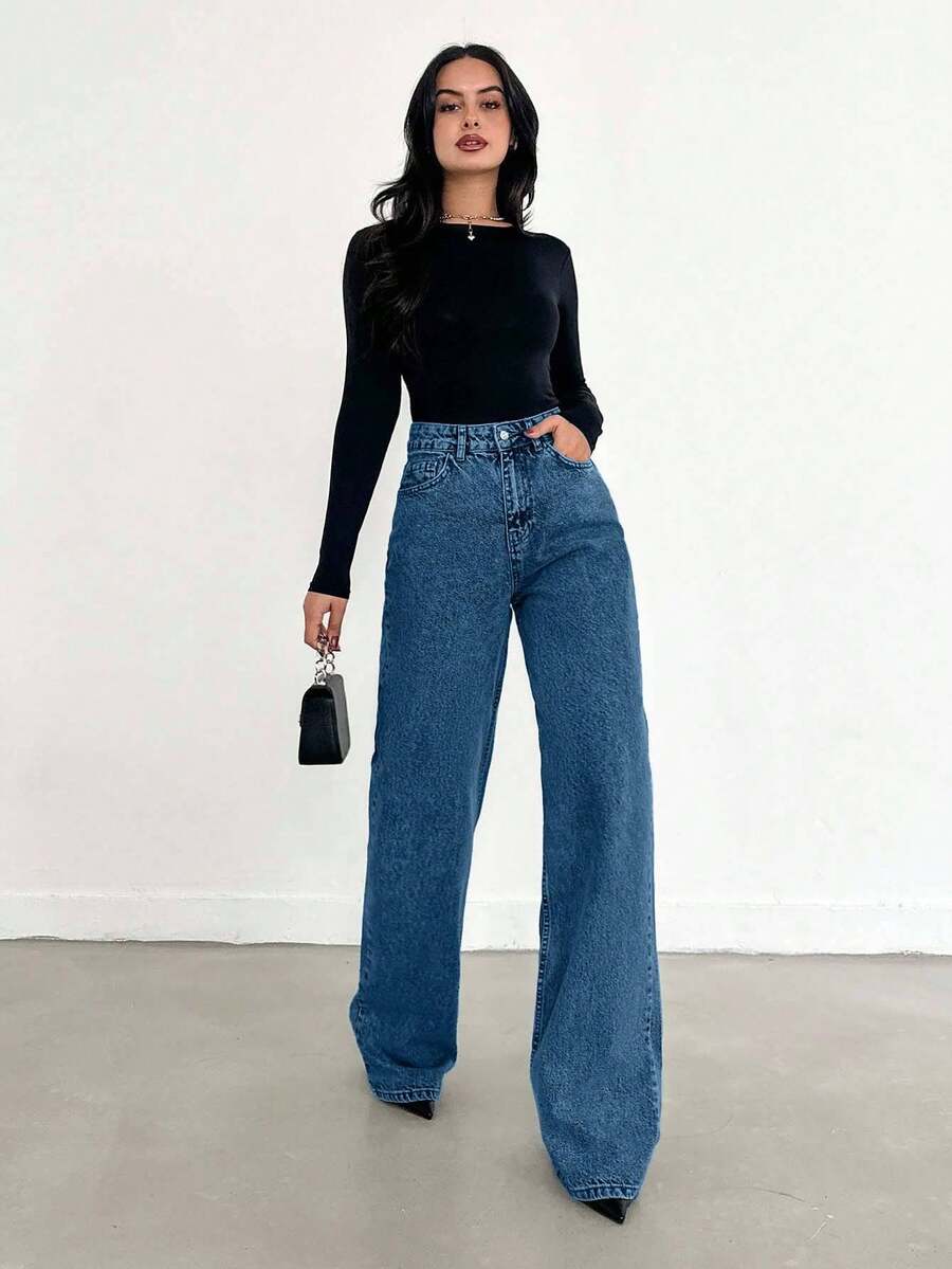 EURMUSE Jean taille haute jambes évasées - Floorah