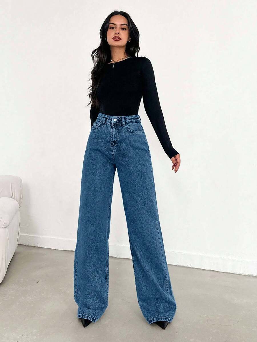 EURMUSE Jean taille haute jambes évasées - Floorah