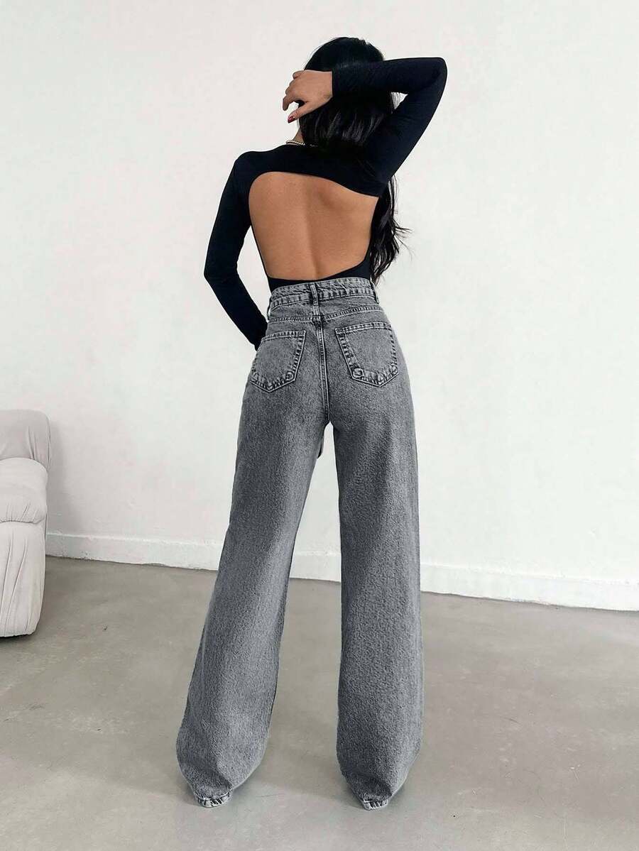 EURMUSE Jean taille haute jambes évasées - Floorah