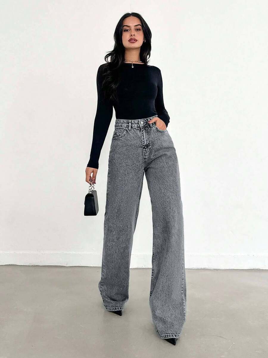 EURMUSE Jean taille haute jambes évasées - Floorah