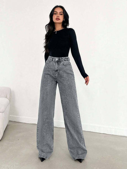 EURMUSE Jean taille haute jambes évasées - Floorah