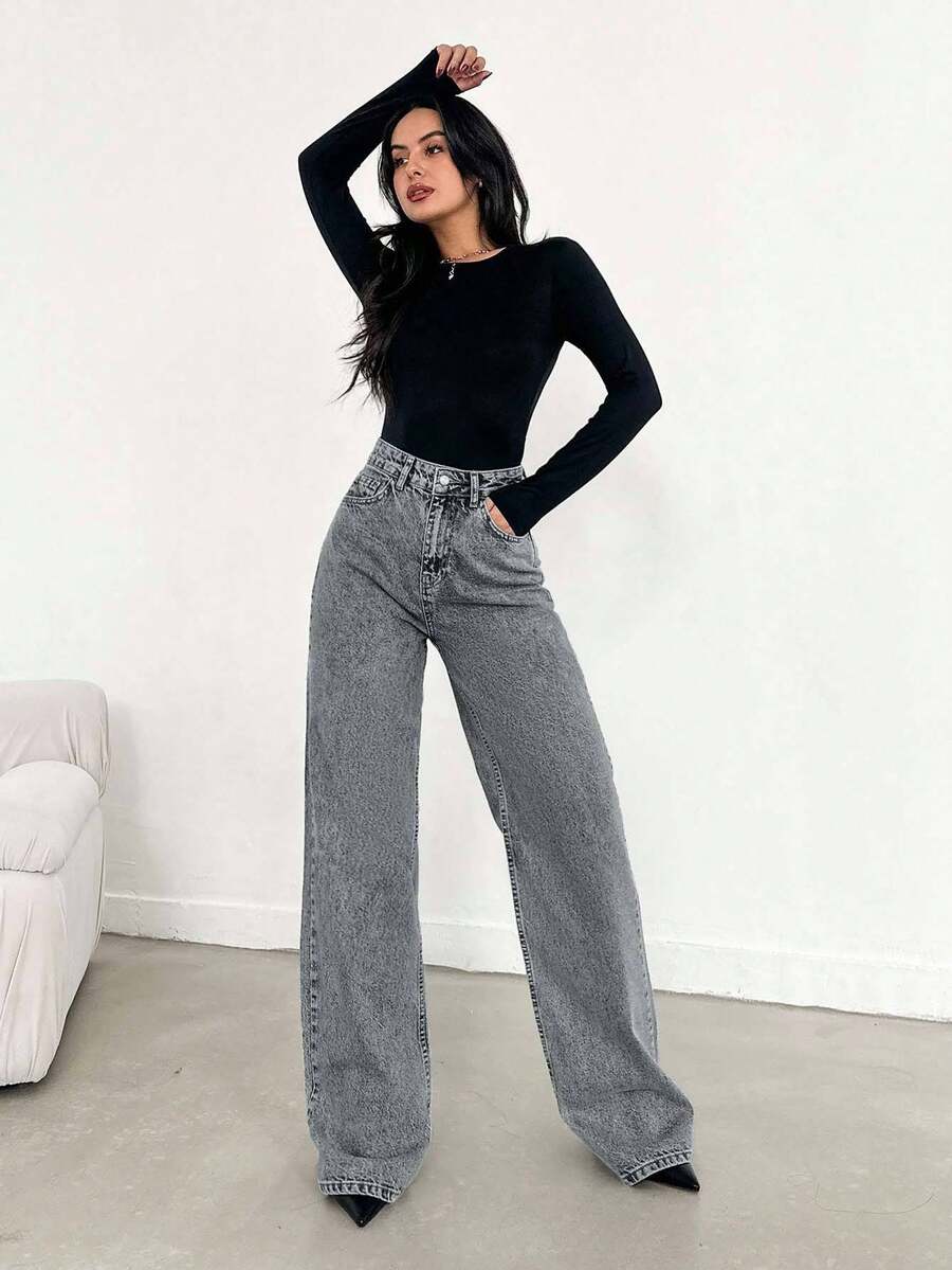 EURMUSE Jean taille haute jambes évasées - Floorah