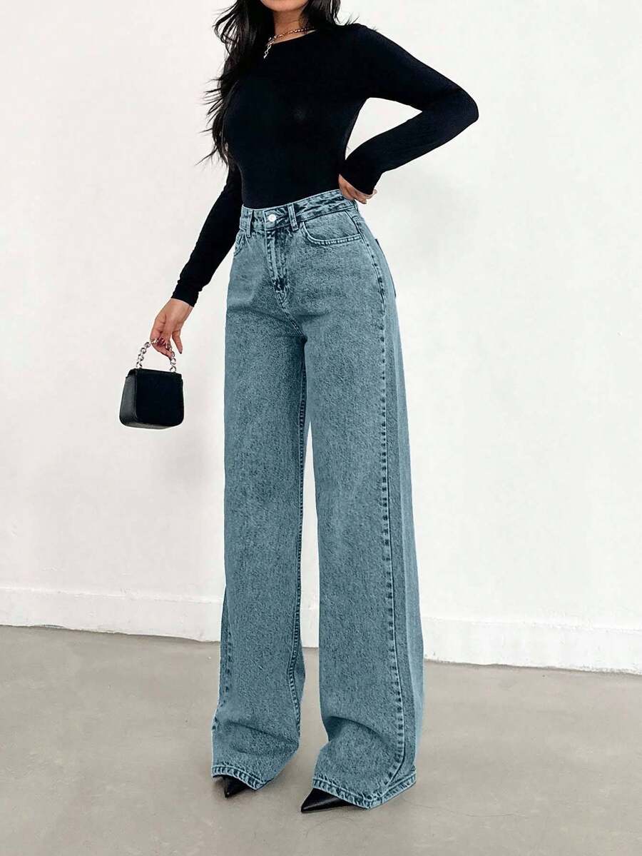 EURMUSE Jean taille haute jambes évasées - Floorah