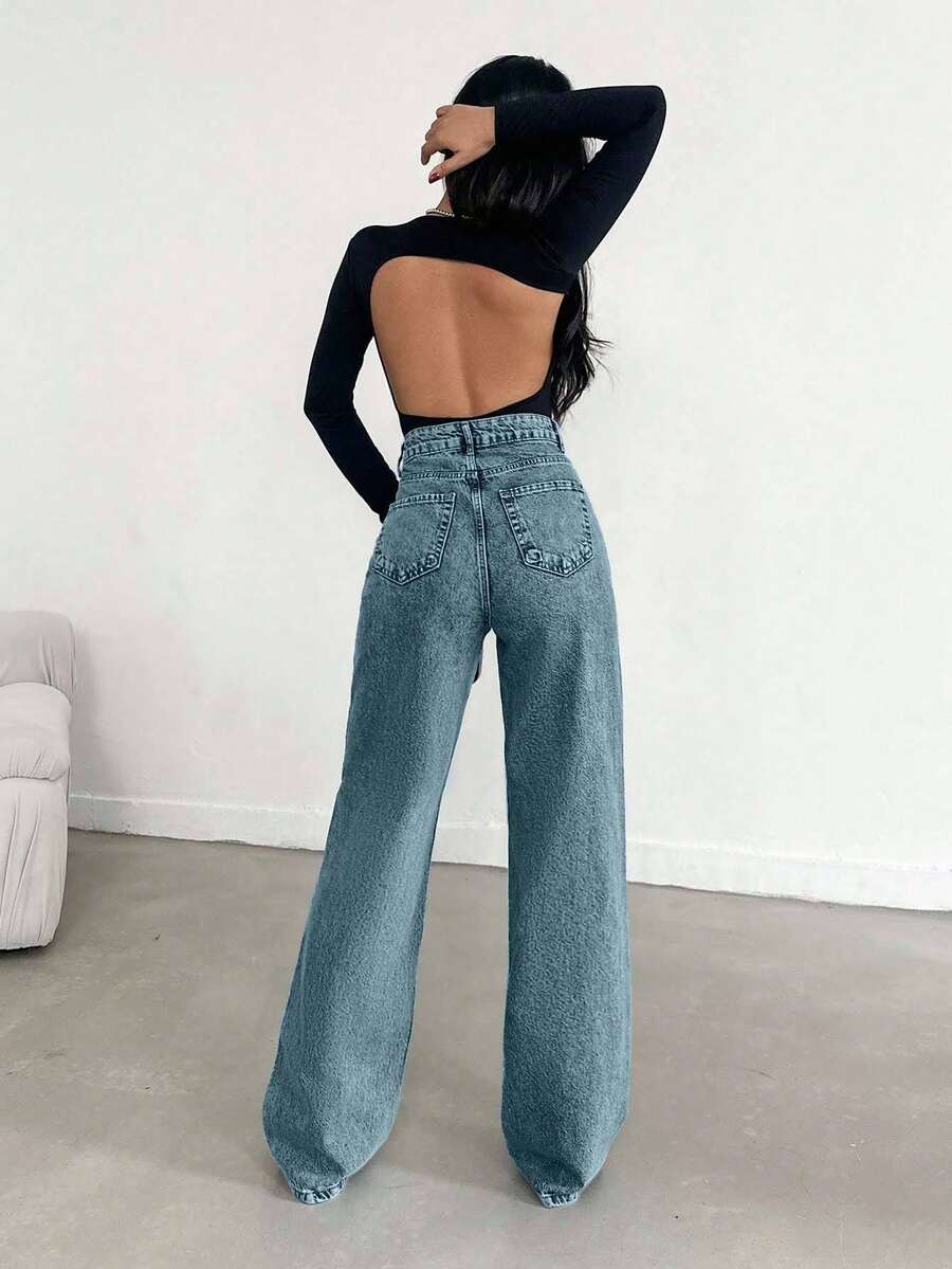 EURMUSE Jean taille haute jambes évasées - Floorah