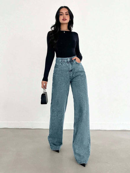 EURMUSE Jean taille haute jambes évasées - Floorah