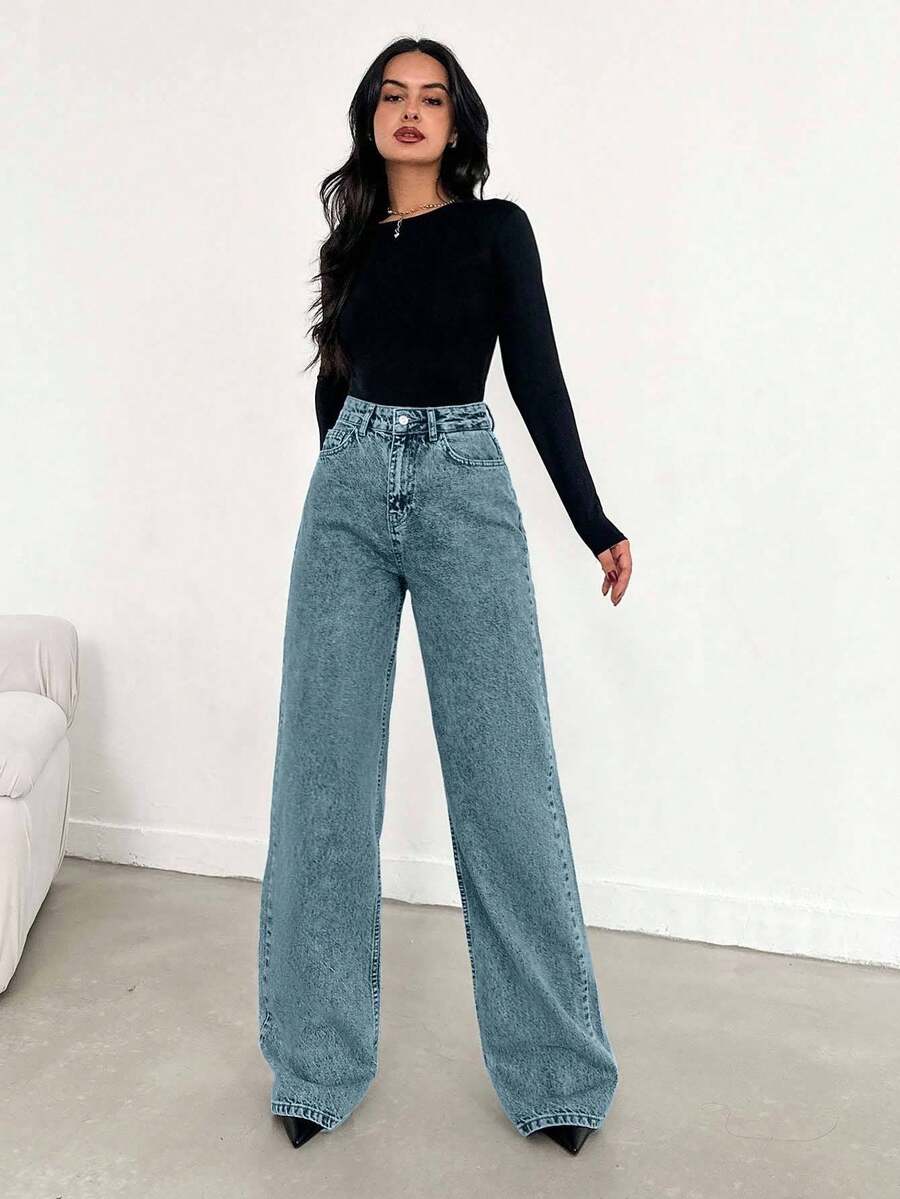 EURMUSE Jean taille haute jambes évasées - Floorah