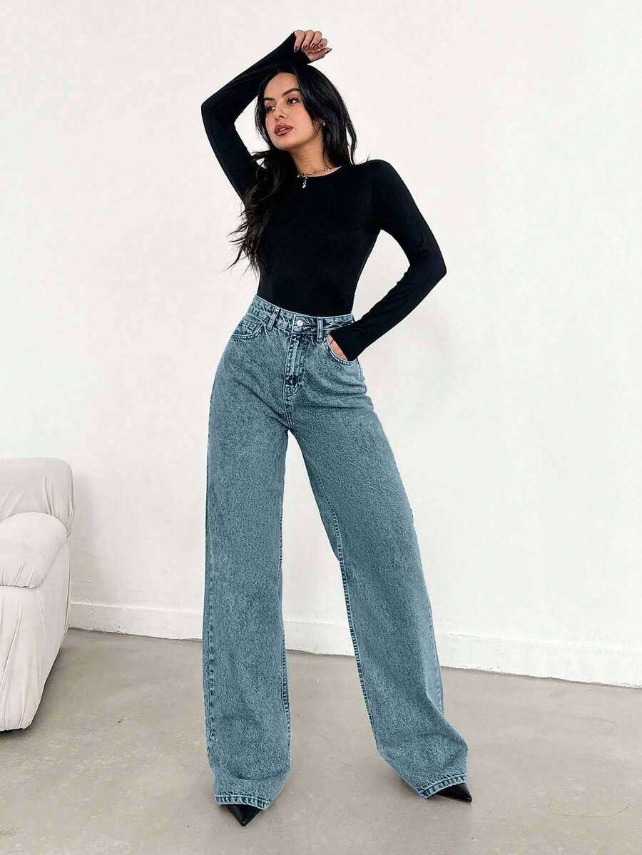 EURMUSE Jean taille haute jambes évasées - Floorah